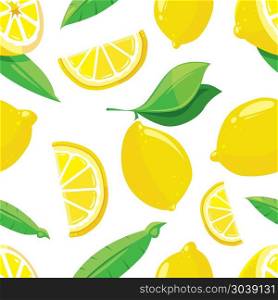 Lemon slices vector citrus seamless pattern. Lemon slices vector citrus seamless pattern. Yellow fruit with green leaves illustration
