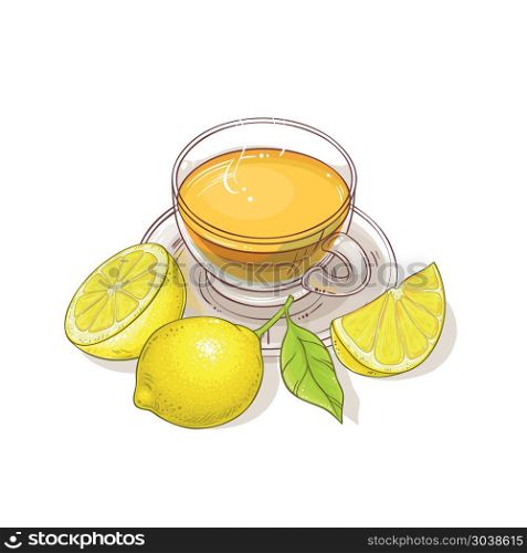 lemon tea illustration. cup of lemon tea illustration on white background