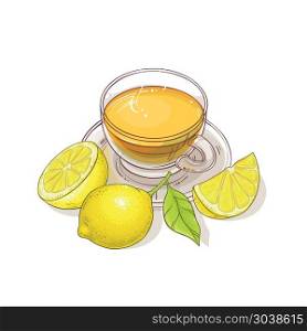 lemon tea illustration. cup of lemon tea illustration on white background
