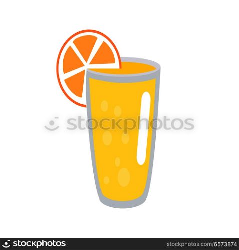 Lemonade in glass with hitched orange slice isolated on white background. Refreshing lemon beverage icon. Homemade citrus drink picture. Full of vitamin C drink isolated vector illustration.. Lemonade with Orange Slice in Glass Illustration