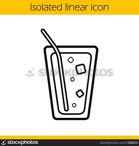 Lemonade linear icon. Thin line illustration. Cocktail in glass with straw and ice cubes. Contour symbol. Vector isolated outline drawing. Lemonade linear icon