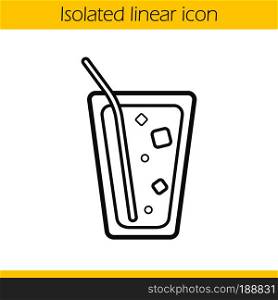 Lemonade linear icon. Thin line illustration. Cocktail in glass with straw and ice cubes. Contour symbol. Vector isolated outline drawing. Lemonade linear icon