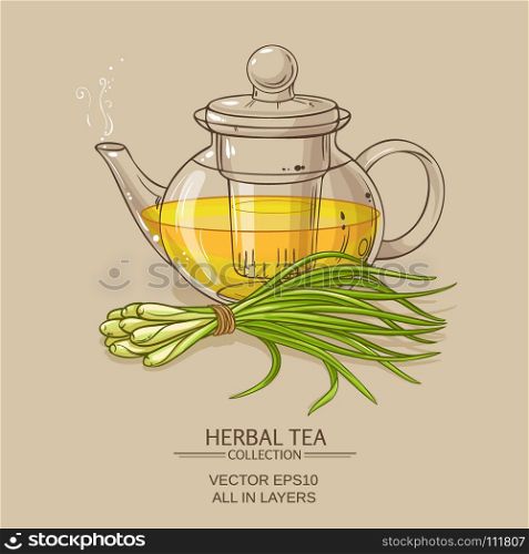 lemongrass tea illustration. lemongrass tea in teapot on color background