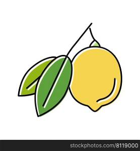 lemons citrus with leaf color icon vector. lemons citrus with leaf sign. isolated symbol illustration. lemons citrus with leaf color icon vector illustration