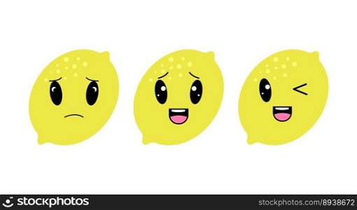Lemons with kawaii eyes. Flat design vector illustration of lemons. Vector hand drawn cartoon kawaii character illustration icon.. Lemons with kawaii eyes. Flat design vector illustration of lemons