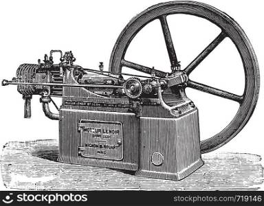 Lenoir engine, new type, vintage engraved illustration. Industrial encyclopedia E.-O. Lami - 1875.