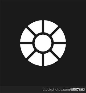Lens filter dark mode glyph ui icon. Simple filled line element. User interface design. White silhouette symbol on black space. Solid pictogram for web, mobile. Vector isolated illustration. Lens filter dark mode glyph ui icon
