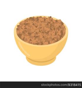 Lentils in wooden bowl isolated. Groats in wood dish. Grain on white background. Vector illustration 