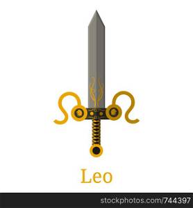 Leo Sword. Zodiac Sign. Flat Cartoon Zodiacal Weapon. One of 12 Zodiac Weapons. Vector Astrological, Horoscope Sign. Vector illustration isolated on white background.. Leo Sword. Zodiac Sign. Flat Cartoon Zodiacal Weapon. One of 12 Zodiac Weapons. Vector Astrological, Horoscope Sign. Vector illustration isolated on white background