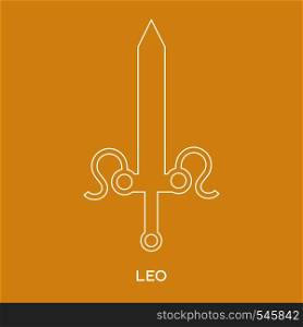 Leo zodiac sign. Line style icon of zodiacal weapon sword. One of 12 zodiac weapons. Astrological, horoscope sign. Clean and modern vector illustration for design, web.