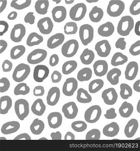 Leopard camouflage fur skin, abstract print or background isolated on white. Grey circles and rounded shapes. Decoration for textile, repeating seamless pattern of wildlife, vector in flat style. Abstact print leopard fur skin seamless pattern