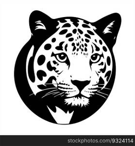leopard head black and white vector illustration isolated on a white background.