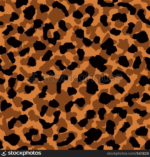 Leopard skin seamless pattern. Abstract animal fur wallpaper. Black and brown colors backdrop. Wild african cats texture illustration. Concept trendy fabric textile design. Leopard skin seamless pattern. Abstract animal fur wallpaper. Black and brown colors backdrop.