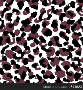 Leopard skin seamless pattern. Abstract animal fur wallpaper. Purple and black colors on white background. Wild african cats illustration. Concept fabric textile design. Leopard skin seamless pattern. Abstract animal fur wallpaper.