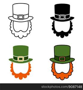 Leprechaun Hat with Beard in flat style isolated
