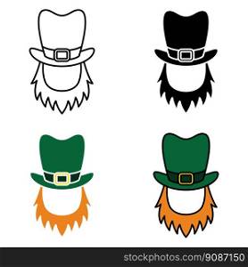 Leprechaun Hat with Beard in flat style isolated