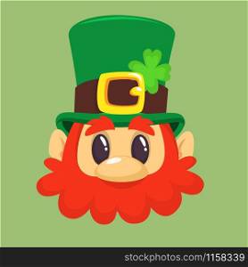 leprechaun, Irish man head, St. Patrick&rsquo;s Day design, cartoon character portrait, vector illustration