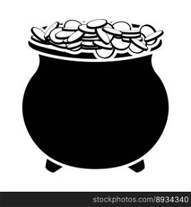 Leprechaun pot with gold coins. Cartoon element of Irish beer festival St Patrick&rsquo;s day. Vector Illustration.
