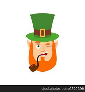 Leprechaun winks. Dwarf with red beard happy Emoji. Irish elf emotions. St.Patrick &rsquo;s Day. Holiday in Ireland