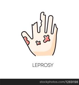 Leprosy RGB color icon. Dangerous bacterial disease, contagious illness. Nerve damaging sickness. Medical diagnosis, healthcare and medicine. Disfigured human hand isolated vector illustration