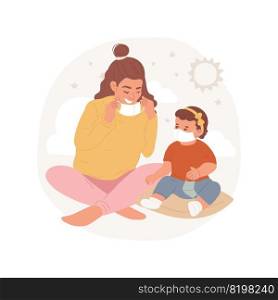 Lerning to wearing a mask isolated cartoon vector illustration. Child learn wear mask, pandemic education, children self-care, personal hygiene in kindergarten, daycare center vector cartoon.. Lerning to wearing a mask isolated cartoon vector illustration.