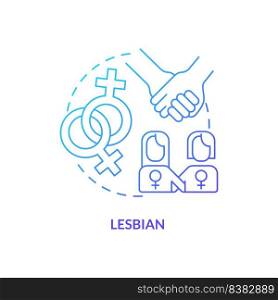 Lesbian blue gradient concept icon. Female same sex partners. Sexual identity. LGBT member abstract idea thin line illustration. Isolated outline drawing. Myriad Pro-Bold fonts used. Lesbian blue gradient concept icon