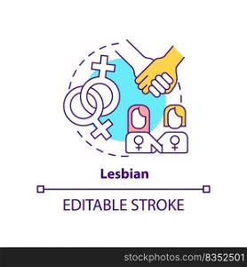 Lesbian concept icon. Female same sex partners. Sexual identity. LGBT member abstract idea thin line illustration. Isolated outline drawing. Editable stroke. Arial, Myriad Pro-Bold fonts used. Lesbian concept icon
