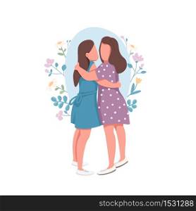 Lesbian couple flat concept vector illustration. Two mone hug each other. Romantic relationship between woman. Gay pride 2D cartoon characters for web design. Homosexual relationship creative idea. Lesbian couple flat concept vector illustration