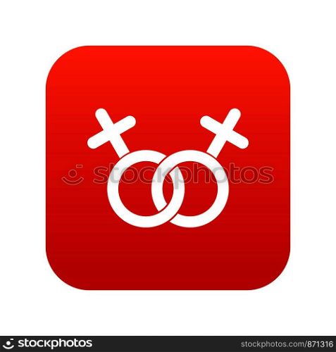 Lesbian love sign icon digital red for any design isolated on white vector illustration. Lesbian love sign icon digital red