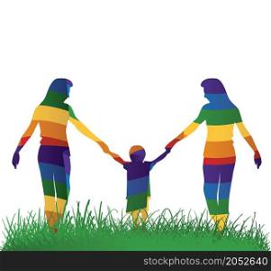 Lesbian parents walking with their kid Vector illustration