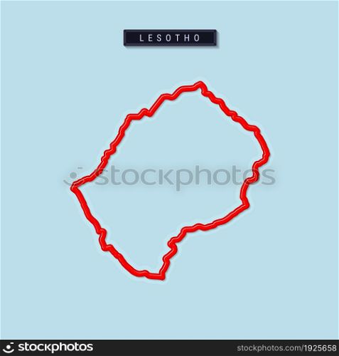 Lesotho bold outline map. Glossy red border with soft shadow. Country name plate. Vector illustration.. Lesotho bold outline map. Vector illustration