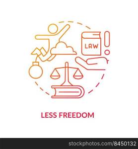 Less freedom red gradient concept icon. Complicated law system. Global overpopulation problem abstract idea thin line illustration. Isolated outline drawing. Myriad Pro-Bold fonts used. Less freedom red gradient concept icon