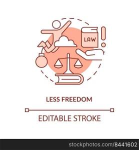 Less freedom terracotta concept icon. Complicated law system. Global overpopulation abstract idea thin line illustration. Isolated outline drawing. Editable stroke. Arial, Myriad Pro-Bold fonts used. Less freedom terracotta concept icon