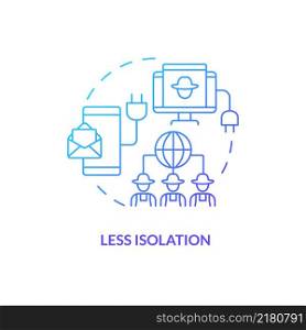 Less isolation blue gradient concept icon. Rural electrification. Energy services benefits abstract idea thin line illustration. Isolated outline drawing. Roboto-Medium, Myriad Pro-Bold fonts used. Less isolation blue gradient concept icon