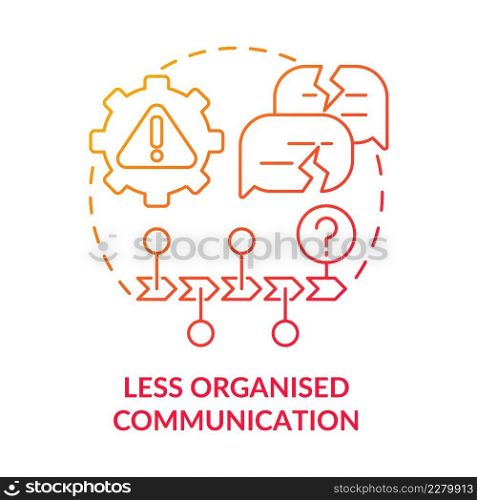 Less organised communication red gradient concept icon. Error prone activities. BPA challenges abstract idea thin line illustration. Isolated outline drawing. Myriad Pro-Bold font used. Less organised communication red gradient concept icon