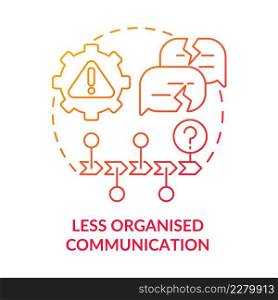 Less organised communication red gradient concept icon. Error prone activities. BPA challenges abstract idea thin line illustration. Isolated outline drawing. Myriad Pro-Bold font used. Less organised communication red gradient concept icon