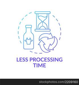 Less processing time blue gradient concept icon. Reduce process time. Advantages of UHT milk abstract idea thin line illustration. Isolated outline drawing. Myriad Pro-Bold fonts used. Less processing time blue gradient concept icon