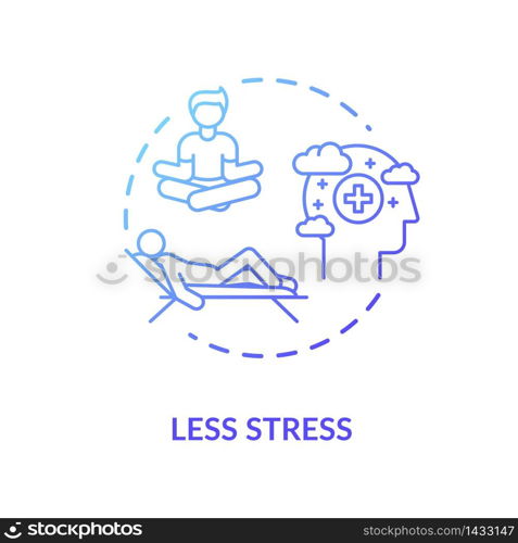 Less stress blue concept icon. Relaxation and rest. Meditation for recreation. Coping mechanism. Mental health idea thin line illustration. Vector isolated outline RGB color drawing. Less stress blue concept icon