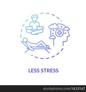 Less stress blue concept icon. Relaxation and rest. Meditation for recreation. Coping mechanism. Mental health idea thin line illustration. Vector isolated outline RGB color drawing. Less stress blue concept icon