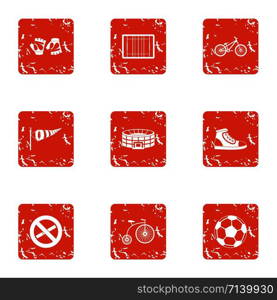 Lesson at stadium icons set. Grunge set of 9 lesson at stadium vector icons for web isolated on white background. Lesson at stadium icons set, grunge style