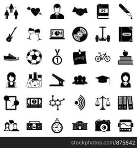 Lesson icons set. Simple style of 36 lesson vector icons for web isolated on white background. Lesson icons set, simple style