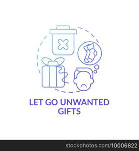 Let go unwanted presents blue gradient concept icon. Cleaning and minimize trash in house idea thin line illustration. Joy of belonging things. Vector isolated outline RGB color drawing. Let go unwanted presents blue gradient concept icon