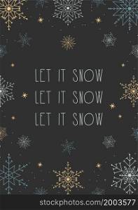Let it snow card with abstract snowlakes background