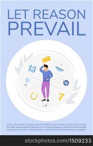 Let reason prevail poster flat vector template. Superstitions and common beliefs brochure, booklet one page concept design with cartoon characters. Irrational fear of unknown flyer, leaflet