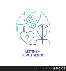 Let them be authentic blue gradient concept icon. Self-expression and identity. Supporting LGBT youth abstract idea thin line illustration. Isolated outline drawing. Myriad Pro-Bold fonts used. Let them be authentic blue gradient concept icon