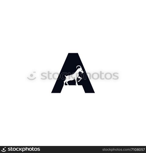 Letter A And Goat Logo Template Design. Mountain goat vector logo design.