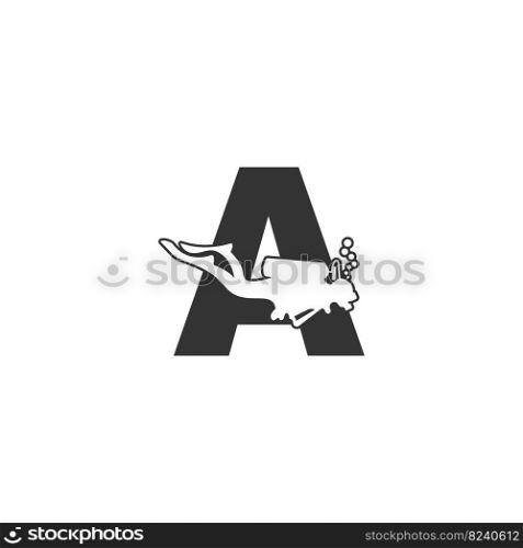 Letter A and someone scuba, diving icon illustration template