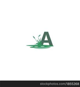 letter A behind puddles and grass template illustration