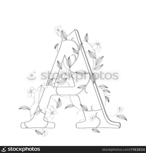 Letter A floral sketch over white background