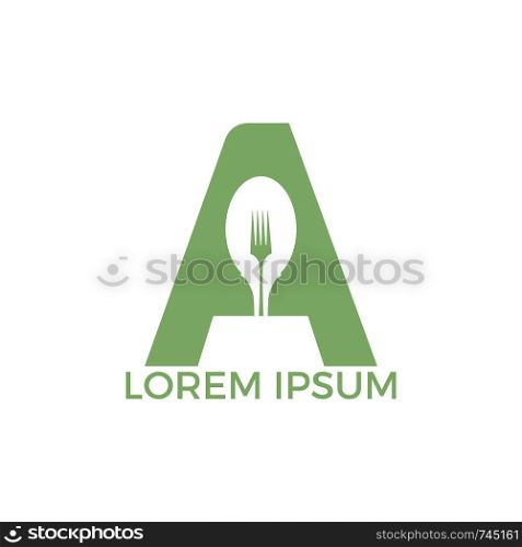 Letter A food logo vector illustration template. Spoon with letter A vector logo concept illustration.